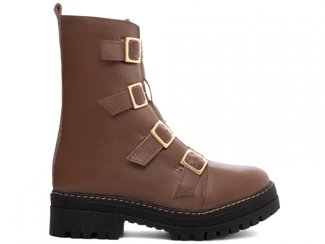 Bota Coturno Sola Tratorada Couro