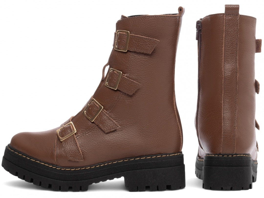 Bota Coturno Sola Tratorada Couro