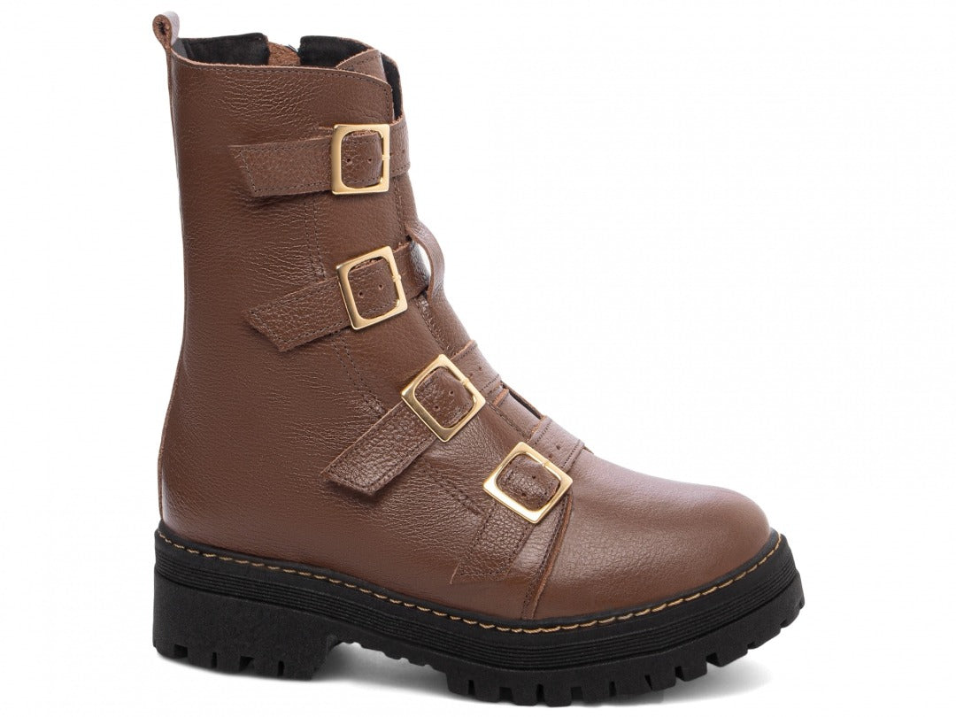 Bota Coturno Sola Tratorada Couro