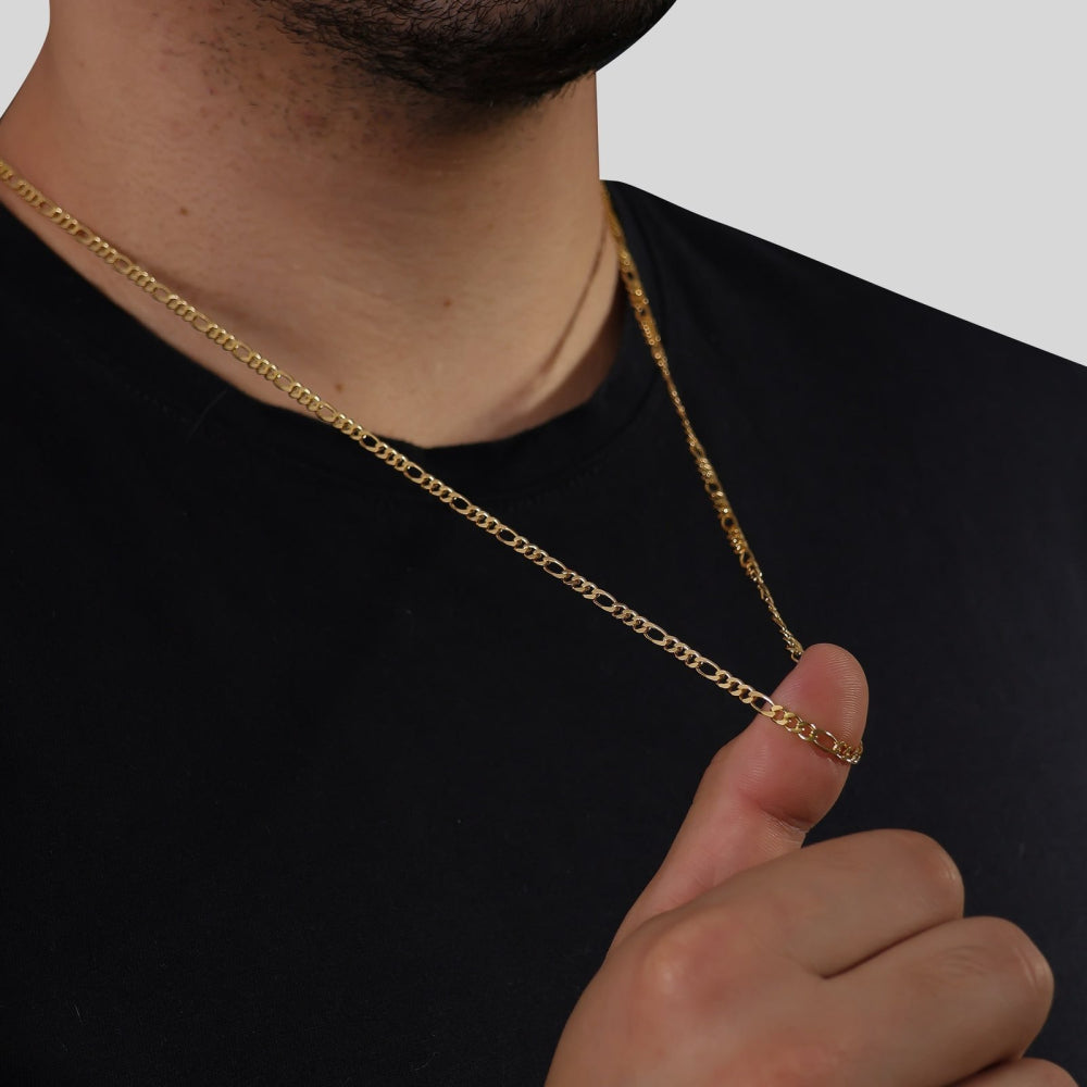 Corrente em Ouro 24K Masculina Elo 3 por 1 - 3mm