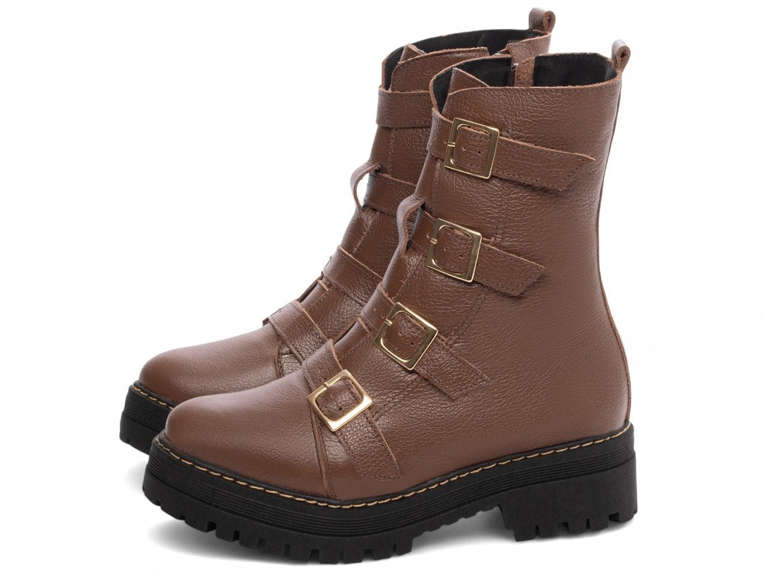 Bota Coturno Sola Tratorada Couro