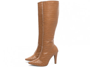 Bota Bico Fino Feminina Cano Alto Marrom