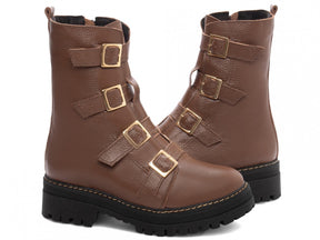 Bota Coturno Sola Tratorada Couro