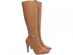 Bota Bico Fino Feminina Cano Alto Marrom