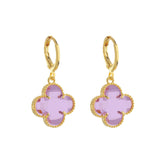 Brinco Dourado de Trevo com Zircônia Rosa