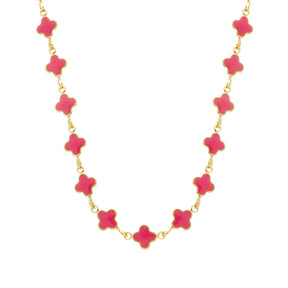 Colar Dourado de Trevos Rosas