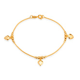 Pulseira Dourada Lisa com 3 Pingentes de Coração
