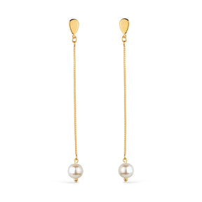 Brinco Dourado de Corrente com Pérola