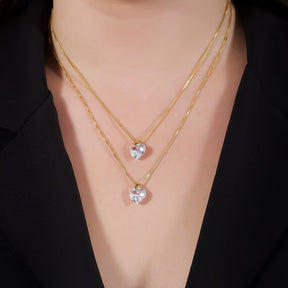 Colar Dourado Duplo de Coração em Cristal - Galeria