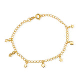 Pulseira Dourada com Pingentes de Coração e Estrela